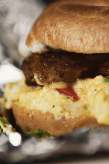 Sausage Egg & Cheese Breakfast Bagel | Kita Roberts GirlCarnivore.com