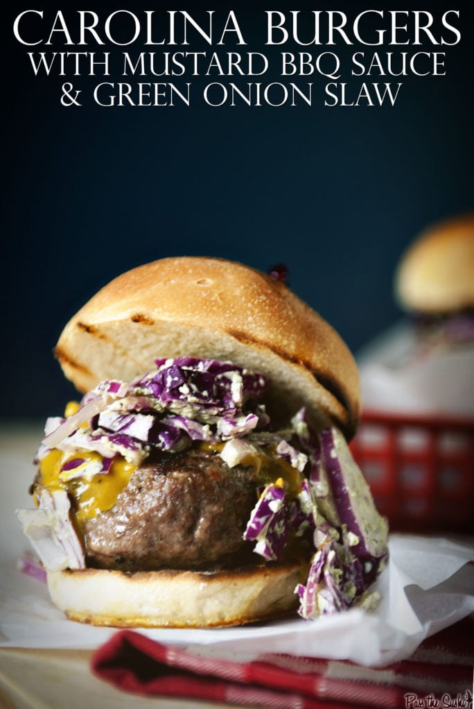 Carolina Burgers with Mustard BBQ Sauce and Green Onion Slaw | Kita Roberts GirlCarnivore.com