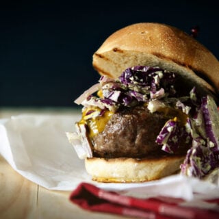 Carolina Burgers with Mustard BBQ Sauce and Green Onion Slaw | Kita Roberts GirlCarnivore.com