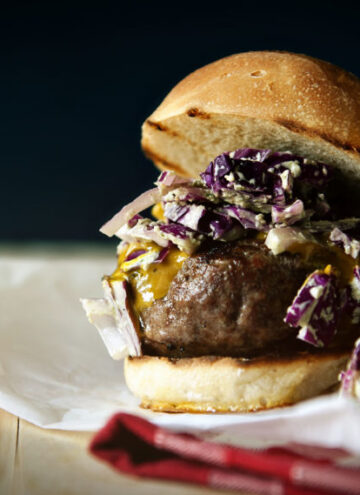 Carolina Burgers with Mustard BBQ Sauce and Green Onion Slaw | Kita Roberts GirlCarnivore.com