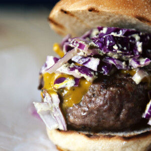 Carolina Burgers with Mustard BBQ Sauce and Green Onion Slaw | Kita Roberts GirlCarnivore.com