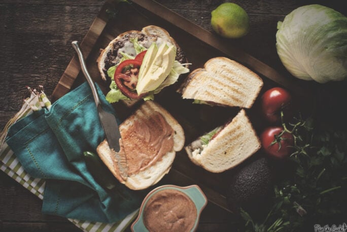 ground beef, lettuce, tomato, avocado and toasted bread. yeah, this is good.