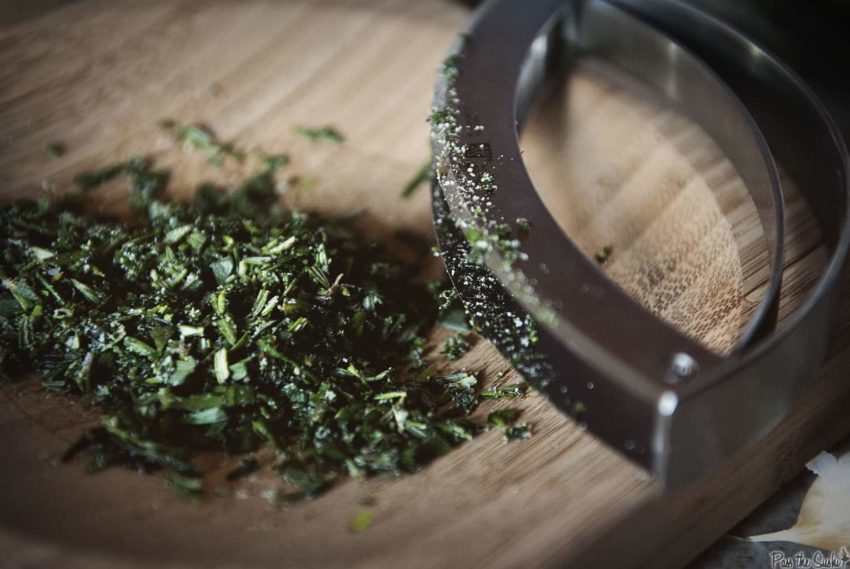 Close up of minced herbs. 