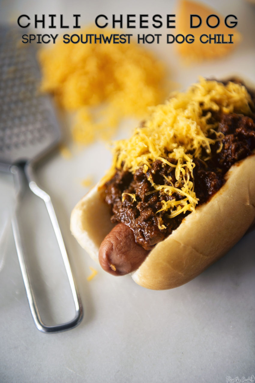 Chili Cheese Dog with Spicy Southwest Hot Dog Chili | Kita Roberts GirlCarnivore.com