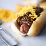 Chili Cheese Dog with Spicy Southwest Hot Dog Chili | Kita Roberts GirlCarnivore.com