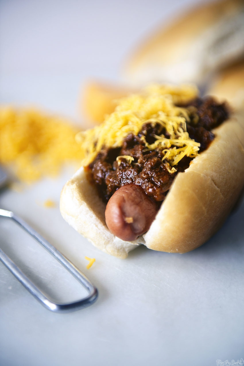 Chili Cheese Dog with Spicy Southwest Hot Dog Chili | Kita Roberts GirlCarnivore.com