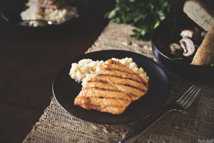 Grilled Salmon, rice, a healthy salad. This is a meal we can all feel good about.