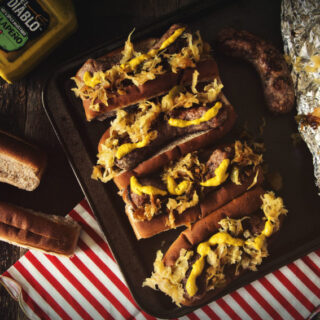 Spicy Mustard Brats with Sauerkraut | Kita Roberts GirlCarnivore.com