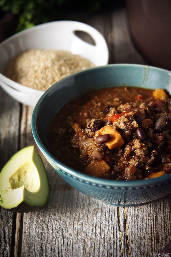 This heart bowl of Chili is loaded with Turkey, Quinoa, Sweet Potatoes and black beans. Grab a bowl, it's on!