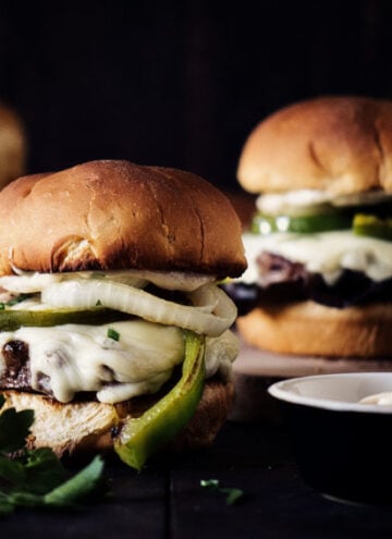 Philly Cheesesteak Burger Recipe with Roasted Garlic Aioli | Kita Roberts GirlCarnivore.com