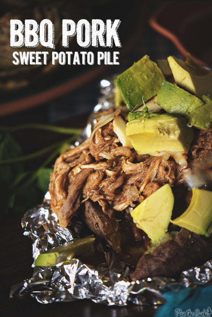 BBQ Pork Stuffed Sweet Potato Pile | Kita Roberts GirlCarnivore.com