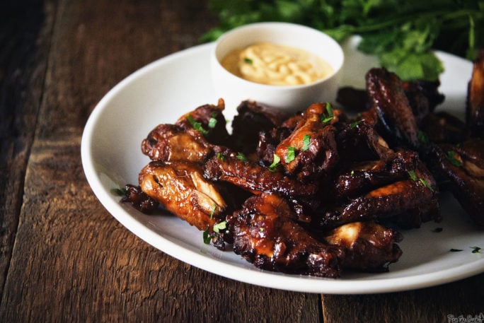 These wings look perfect. Coated in sweet chili sauce and ready for the game.