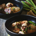 Gingered Chicken Meatball Soup with Brown Rice and Basil | Kita Roberts GirlCarnivore.com