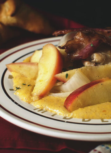 Chicken Thighs with Apples & Onions Over Cheddar Polenta | Kita Roberts GirlCarnivore.com