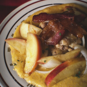 Chicken Thighs with Apples & Onions Over Cheddar Polenta | Kita Roberts GirlCarnivore.com