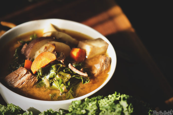 I can't even describe how much goodness is loaded into this bowl. Beef, parsnips, potatoes, carrots, kale, the list goes on. You could eat this with a fork.