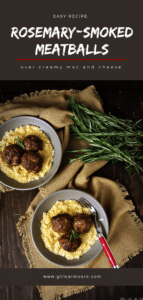 This is my ultimate recipe for delicious rosemary smoked beef and sausage meatballs over a creamy rosemary macaroni and cheese that is to die for! There's something about the smokey flavor and the creamy mac that makes this an amazing combo. You could even make the meatballs as an appetizer but I really love them this way. #meatballs #smokedmeatballs #macandcheese