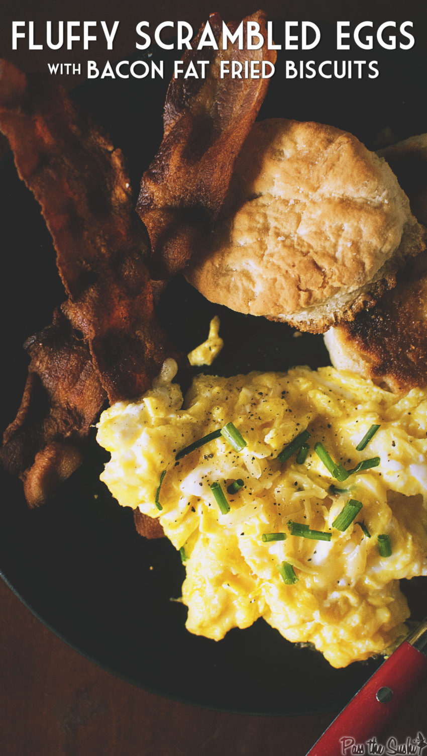 Perfectly Fluffy Scrambled Eggs with Bacon Fat Fried Biscuits | Kita Roberts GirlCarnivore.com