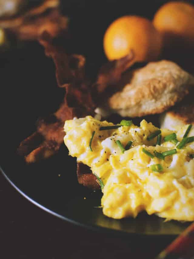 Perfectly Fluffy Scrambled Eggs with Bacon Fat Fried Biscuits Story