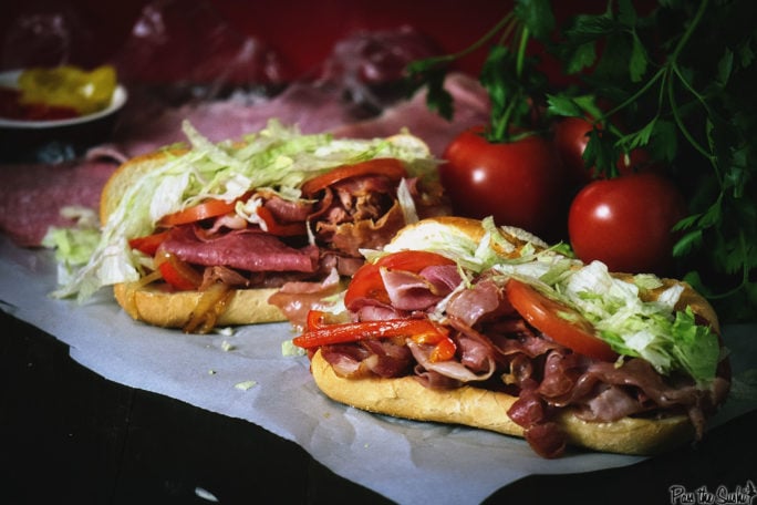 These two hoagies are bigger than you've ever seen one. Just loaded with Italian meats and veggies, all tossed in olive oil, this is a hoagie to make the staunchest Philadelphian proud!