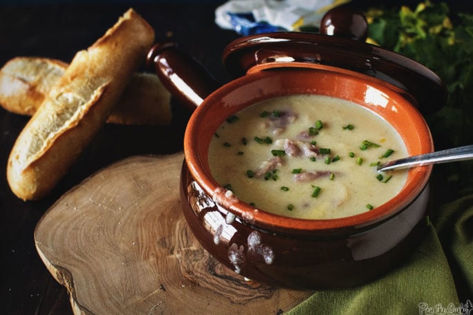 Cheesy Cauliflower and Ham Soup, crusty baguettes, perfect for chilly nights!