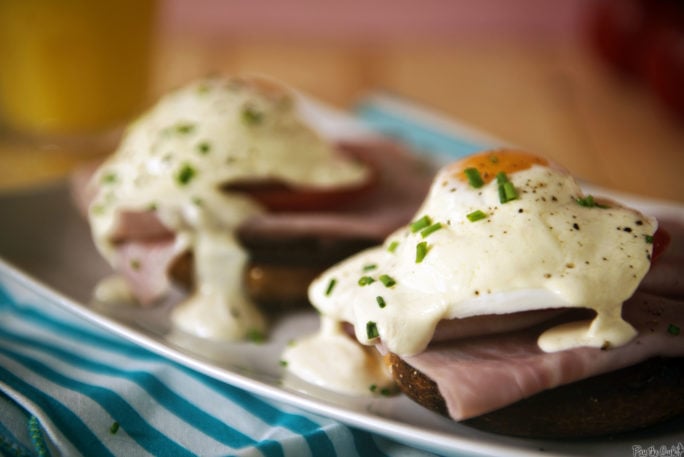 You can't tell this isn't real "hollandaise" sauce covering these eggs. So good!