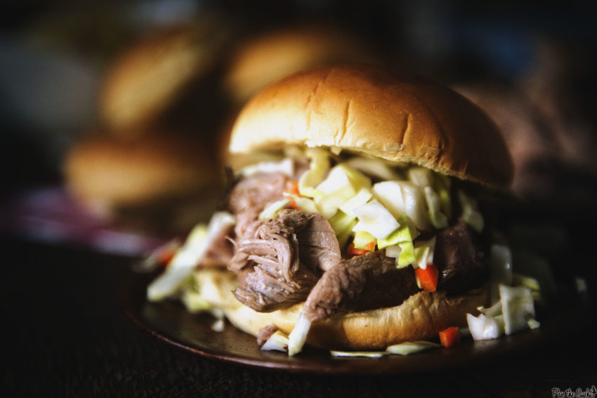 Smoked Pulled Pork made into one killer sandwich, piled high with pork and slaw.