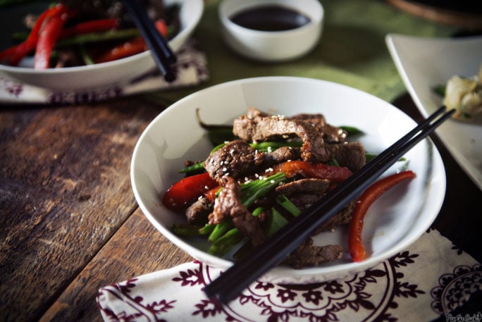 Strips of lean Steak, green beans and peppers make this Stir Fry clean, filling and delicious.