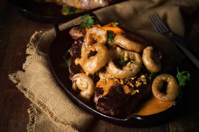 This Porterhouse with Stroganoff Sauce and Fried Onions is calling your name! dig in.