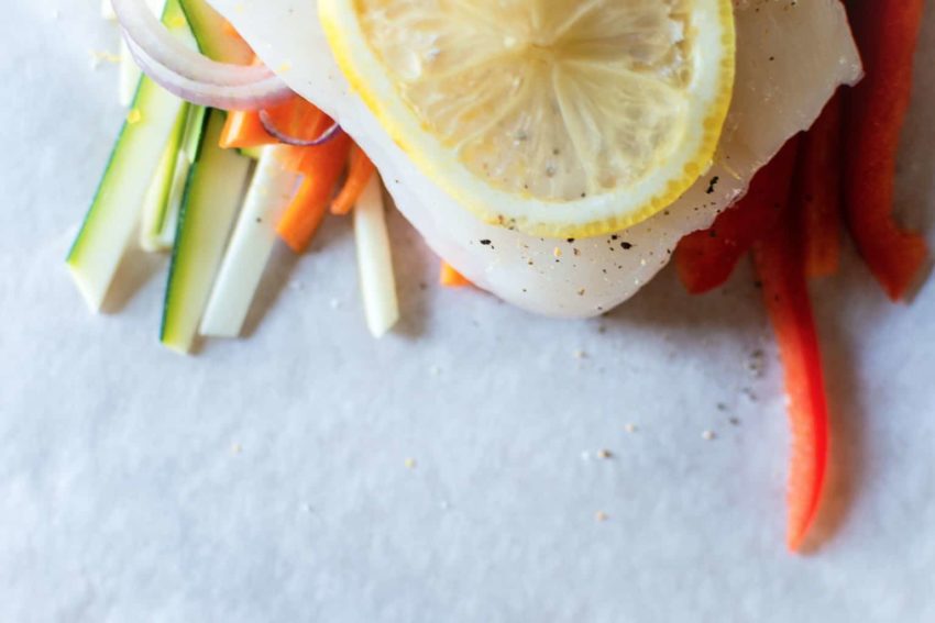 Halibut Recipe Baked in Parchment with Pistachio Mint Pesto