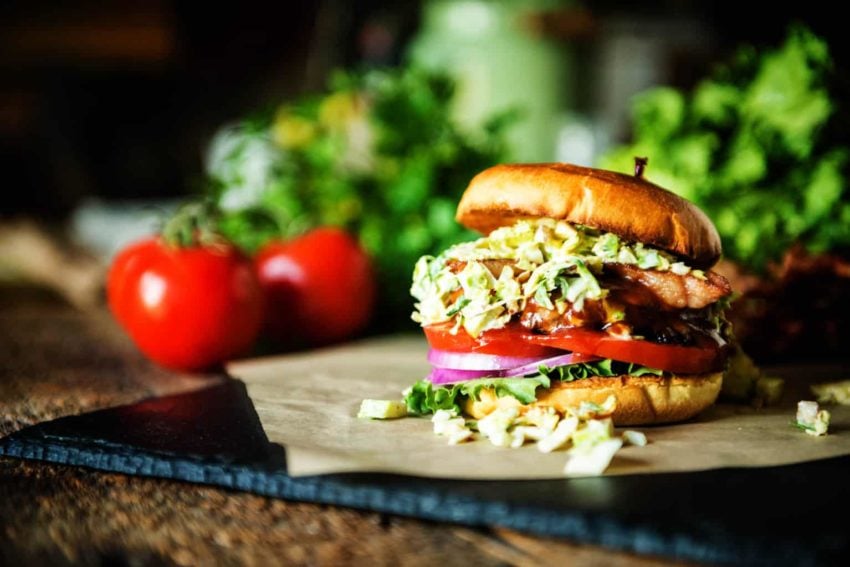 Bison Burger with Maple Brussels Sprouts Slaw, don't you just want to dig in? 