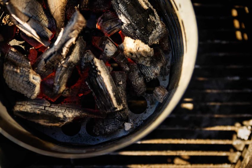 Charcoals prepared for grilling using Char-Broil Half-Time Chimney Starter