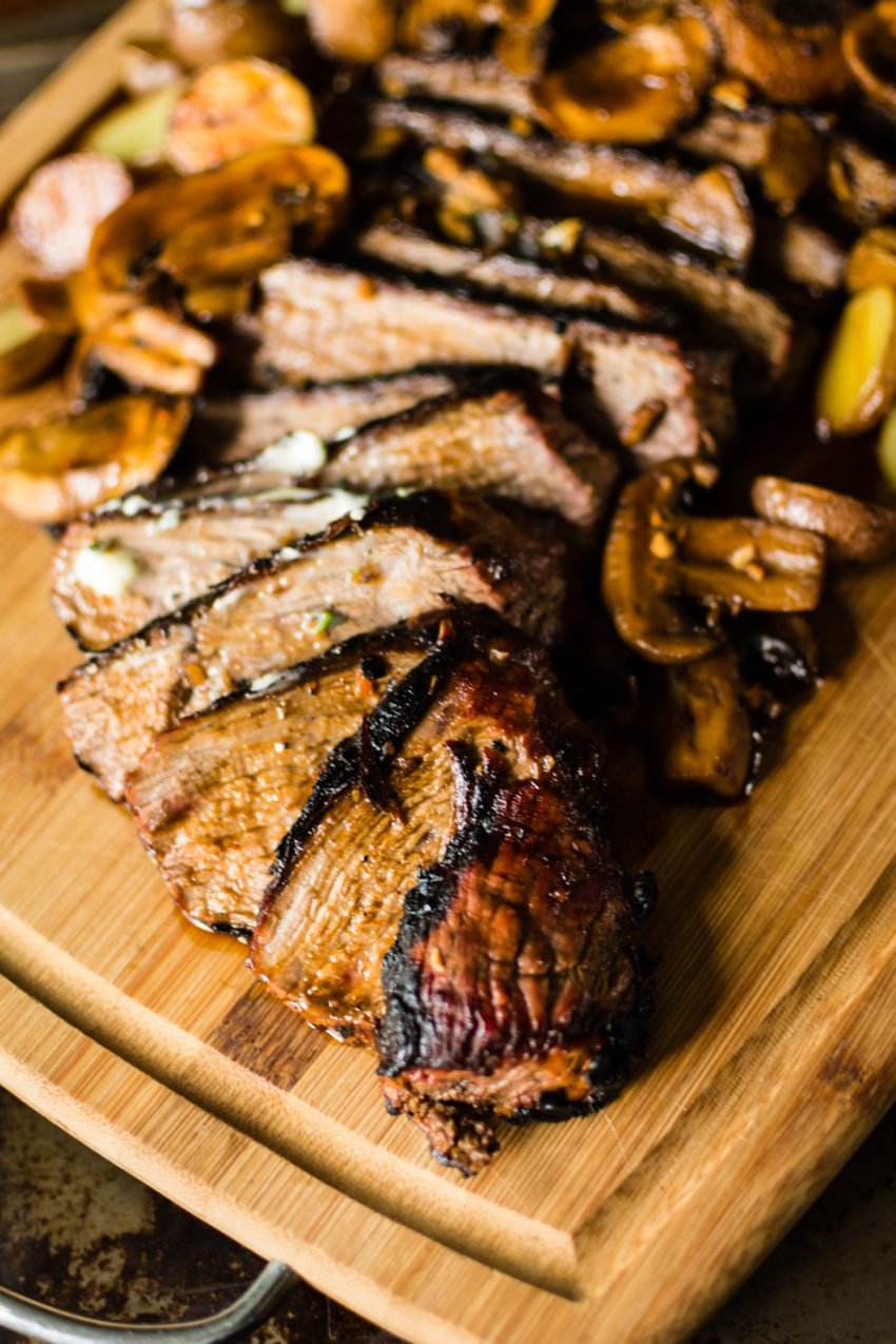 Grilled Tri-Tip Steak with Mushrooms and Herb Compound Butter | Kita Roberts GirlCarnivore.com