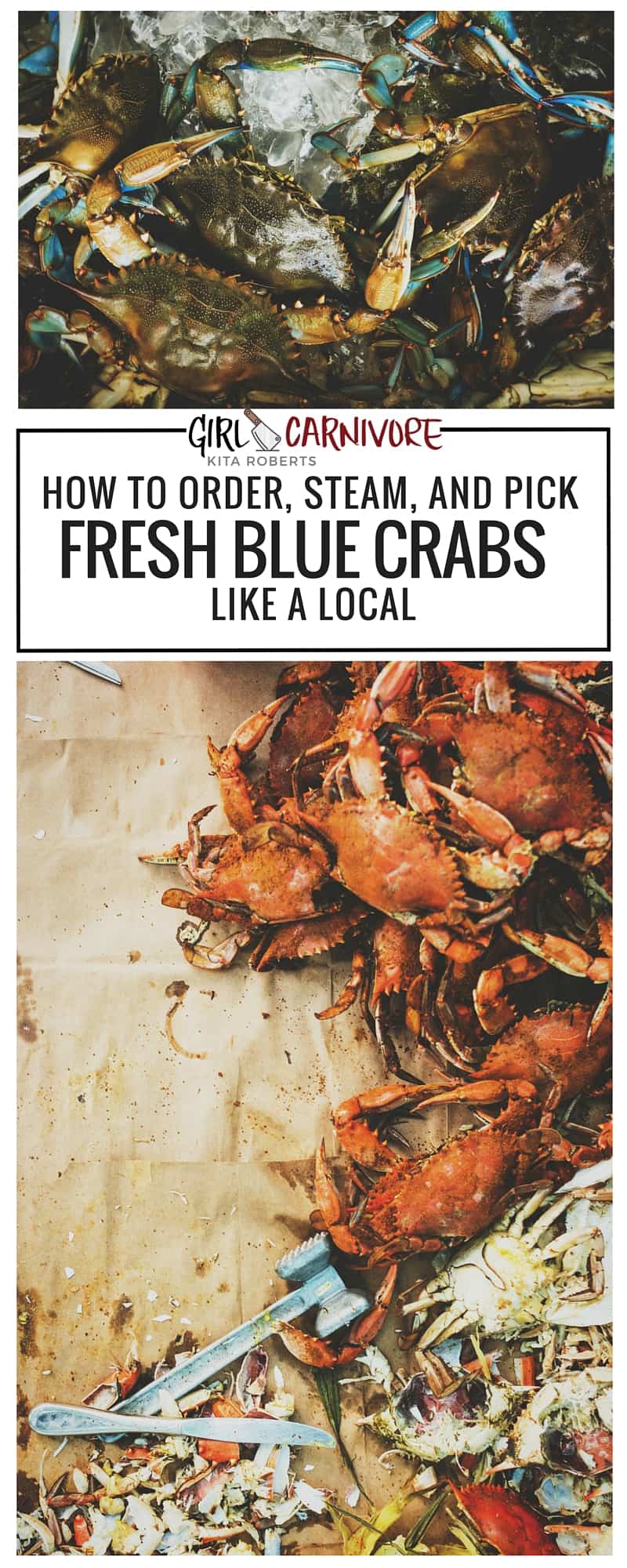 How to Steam Fresh Blue Crabs | Have you ever enjoyed fresh blue crabs? Here's how to bring that great bay flavor home to try for yourself. Recipe and How to at GirlCarnivore.com