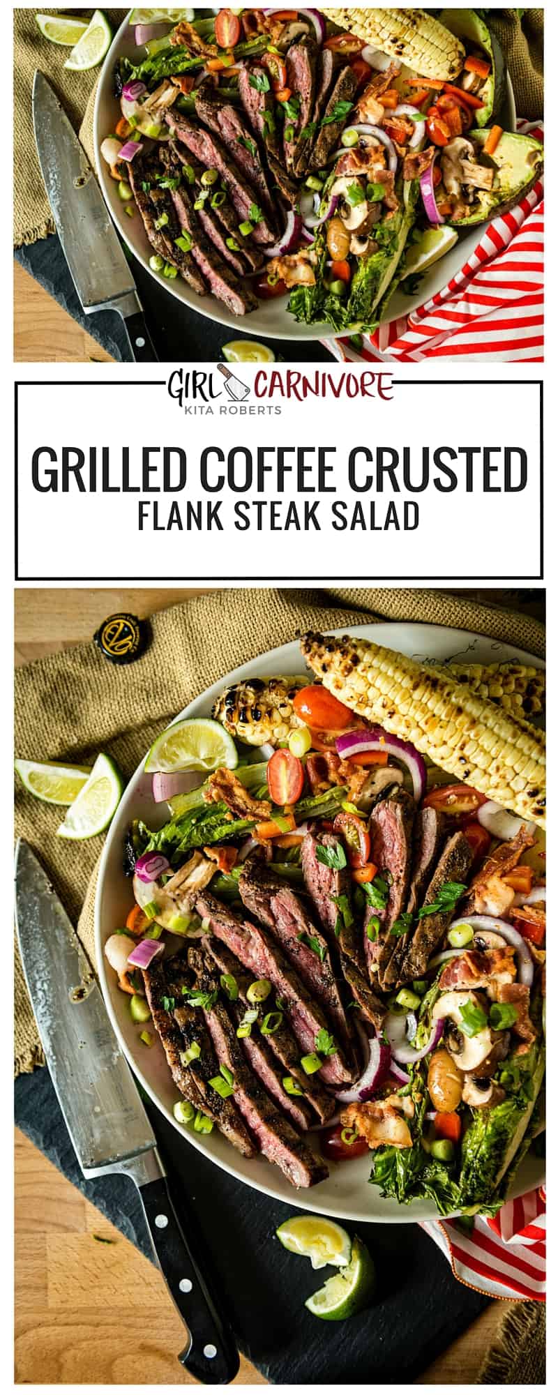 Grilled Coffee Crusted Flank Steak Salad - the perfect light summer salad for grill enthusiasts! Recipe at GirlCarnivore.com