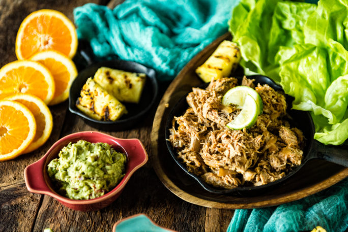 Whole 30 Ancho Pulled Pork Lettuce Cups with Grilled Pineapple | Kita Roberts GirlCarnivore.com