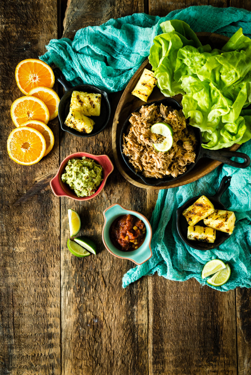 Whole 30 Ancho Pulled Pork Lettuce Cups with Grilled Pineapple | Kita Roberts GirlCarnivore.com