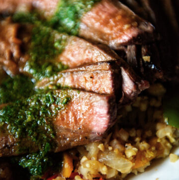 Grilled Flank Steak with fresh Chimichurri over Saffron Cauliflower Rice | Kita Roberts GirlCarnivore.com