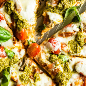 Grilled Bacon Pesto Pizza with fresh Burrata | Kita Roberts GirlCarnivore.com