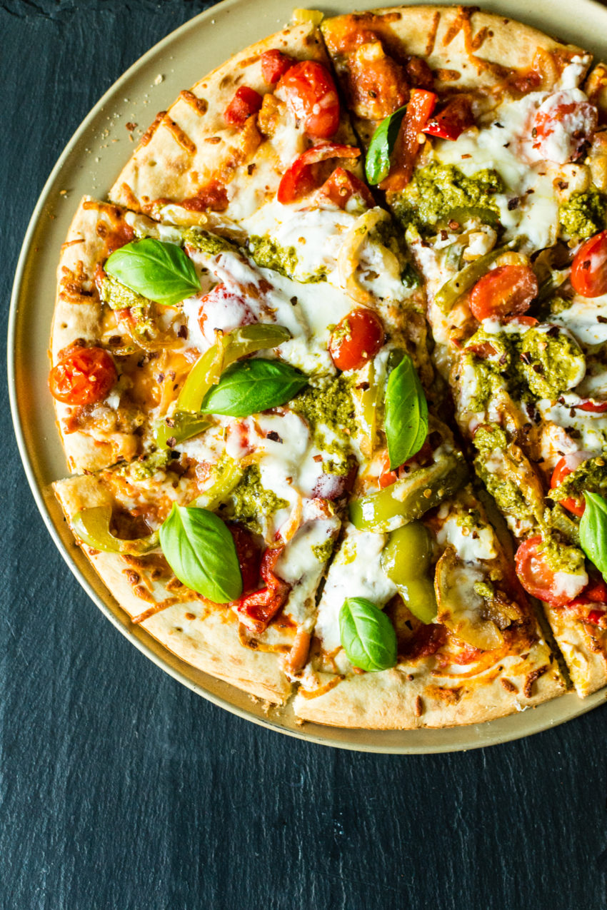 Grilled Bacon Pesto Pizza with fresh Burrata | Kita Roberts GirlCarnivore.com