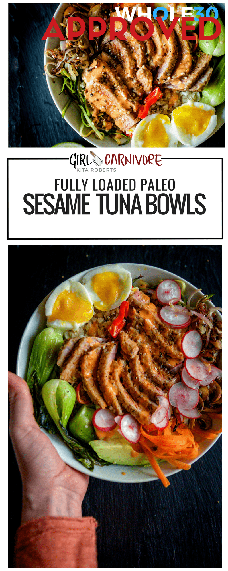 Fully Loaded Paleo Sesame Tuna Bowls - the perfect power meal from GirlCarnivore.com