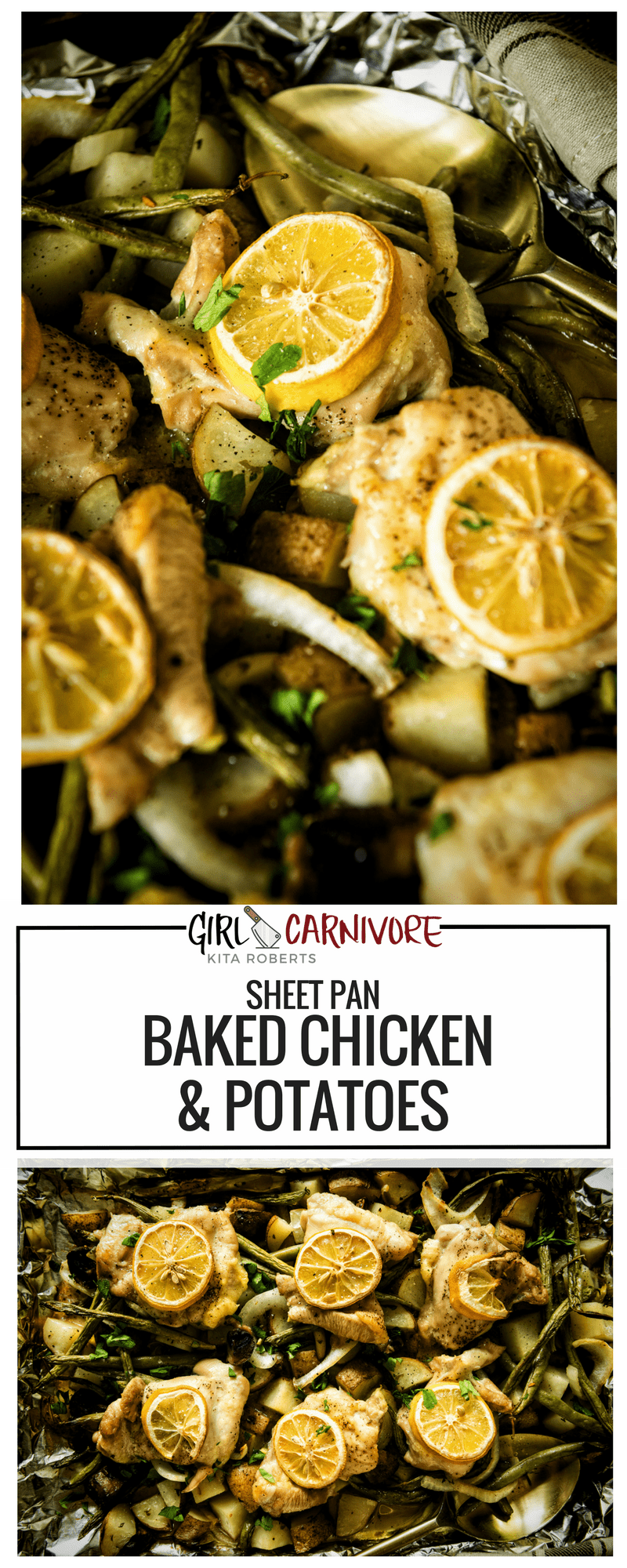 Super Easy Sheet Pan Baked Chicken and Potatoes | Recipe at GirlCarnivore.com