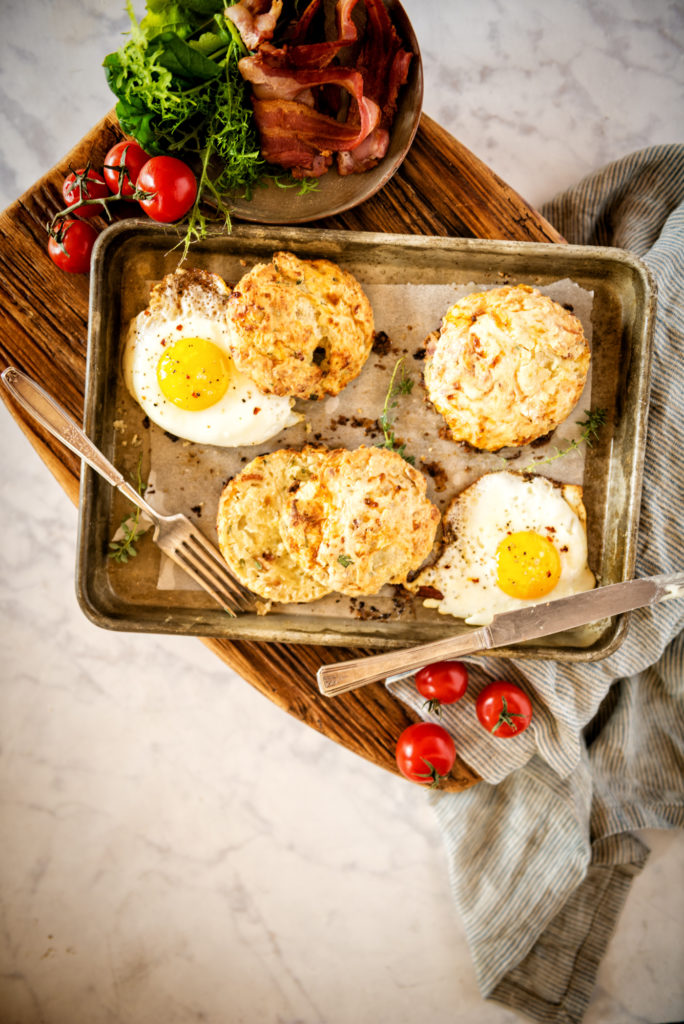 Egg sandwiches on flaky biscuits. Perfectly buttery and browned, you can't do better than this.