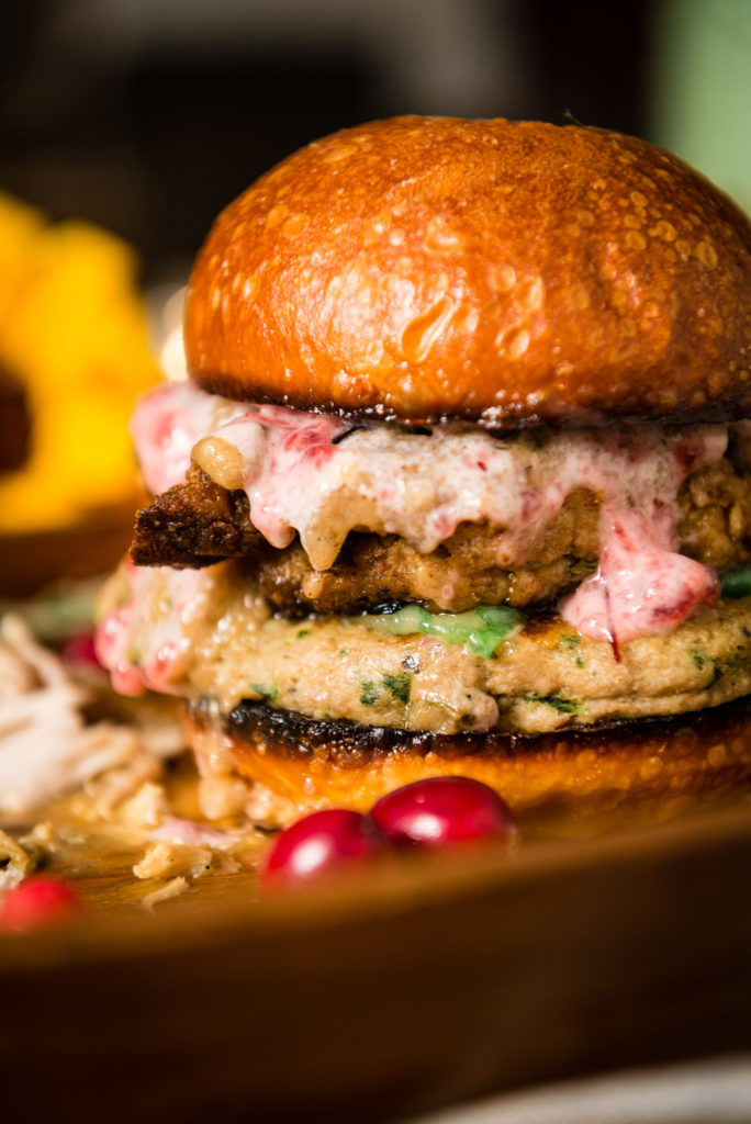 This burger is just a pile of Thanksgiving Leftovers! So Good!