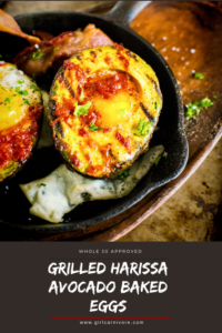 grilled avocado with eggs and spicy harissa