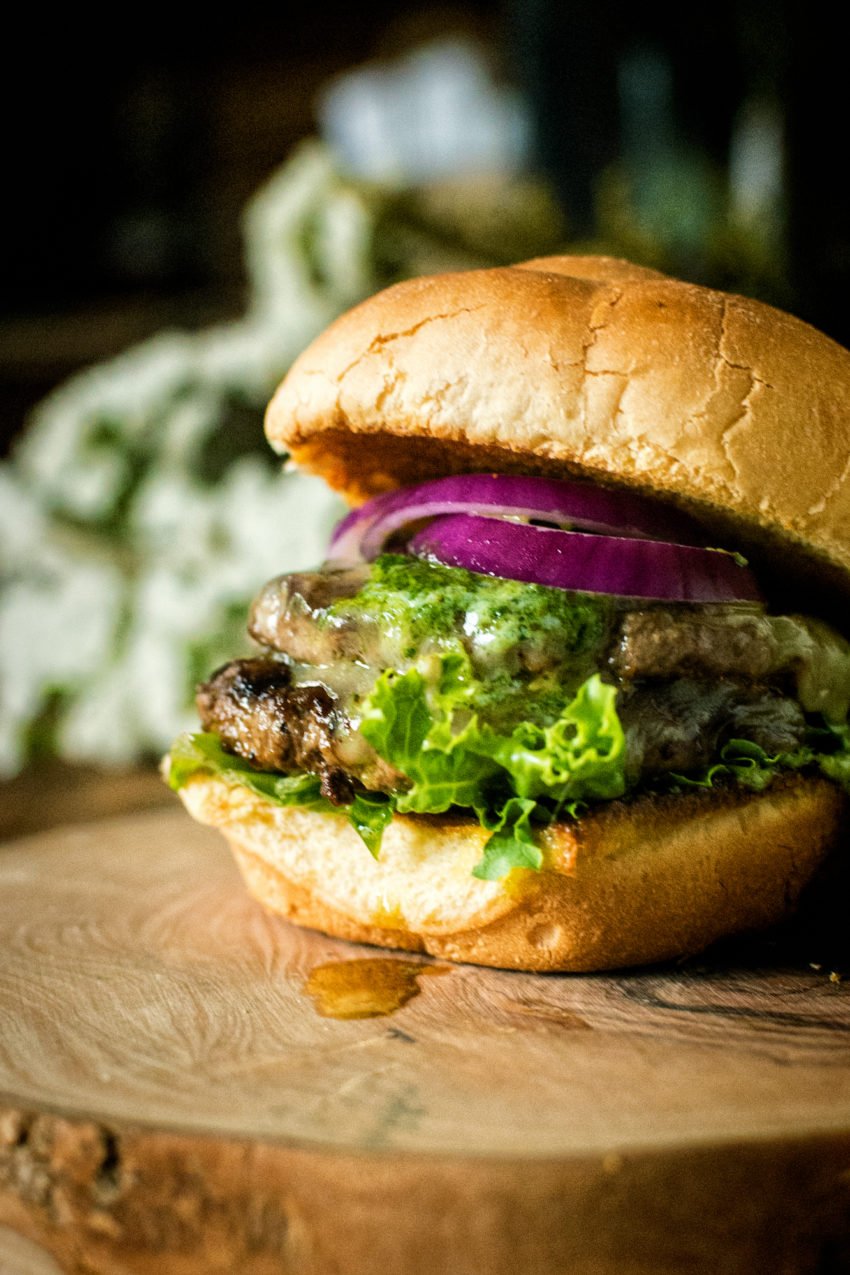 Just look at the red onions and Chimichurri Butter! This Burger is off the hook!