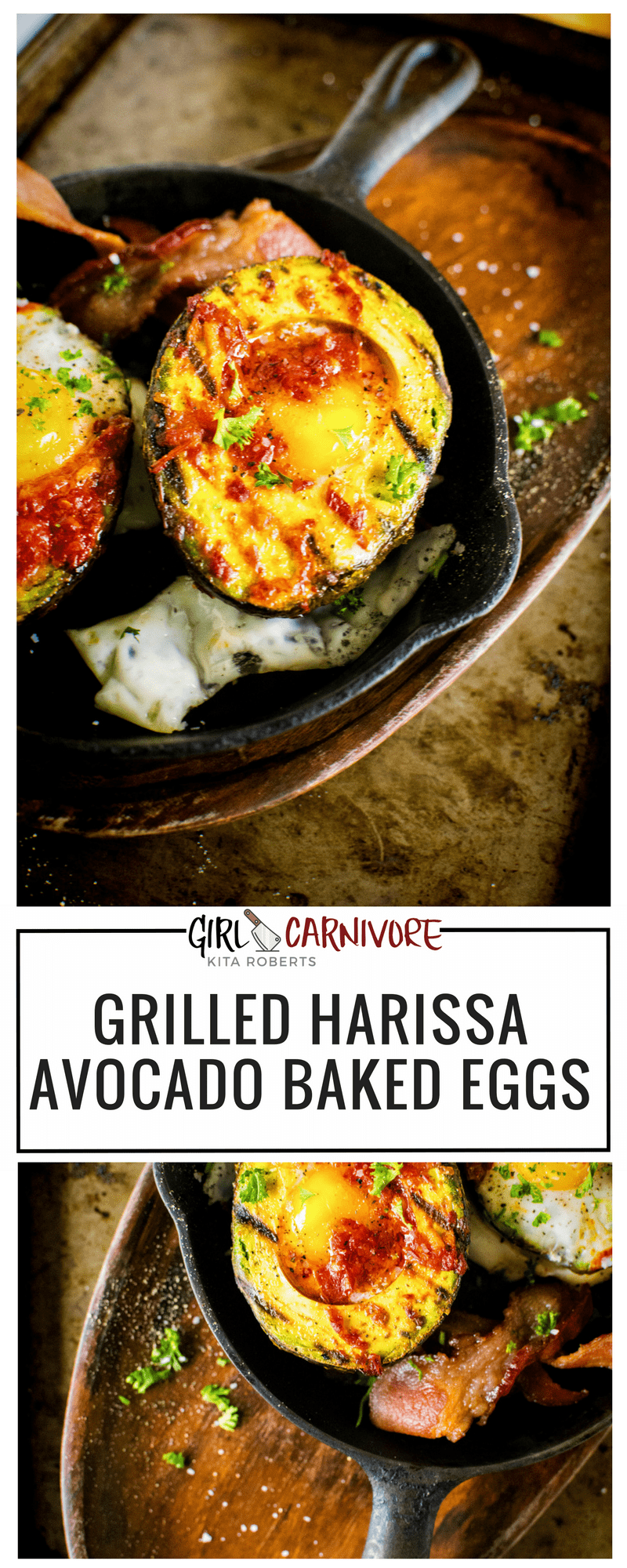 Whole 30 Grilled Harissa Avocado Baked Eggs