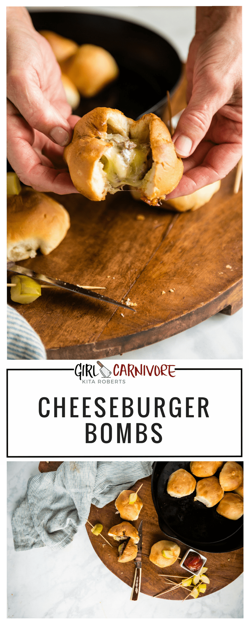 Imagine perfect cheesy little burgers in mini bite-sized pockets! This Cheeseburger Bomb Recipe would be perfect for entertaining. Snacks that make you happy. 