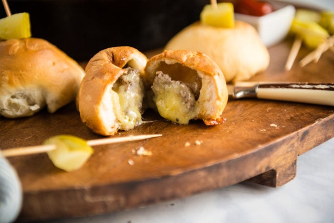 Perfects bites of beef and cheese wrapped in a biscuit.