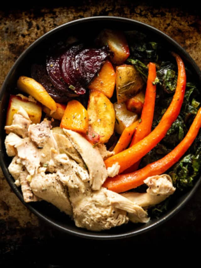 Roasted Roots and Chicken Power Bowl with Maple Dipping Aioli Story